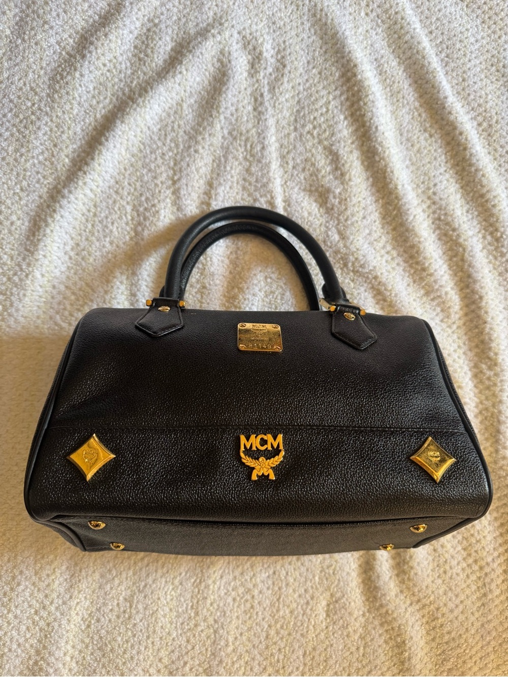 MCM Black Leather Doctor Satchel with Gold Hardware